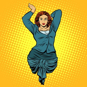 Businesswoman antique Caryatid. Business concept woman bearing business pop art retro style
