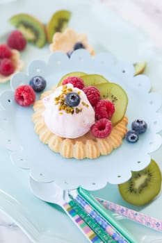 Dessert with a scoop of ice cream and breakfast