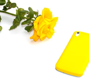 yellow rose and beautiful phone