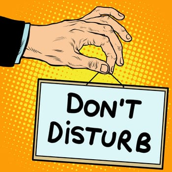 Hand sign do not disturb pop art retro style. Lettering plate name text input.