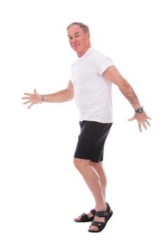 handsome caucasian man wearing summer outfit on white background