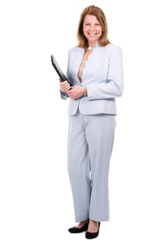 middle aged caucasian woman wearing business on white background
