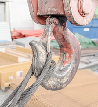 A close up of the hook on a crane.