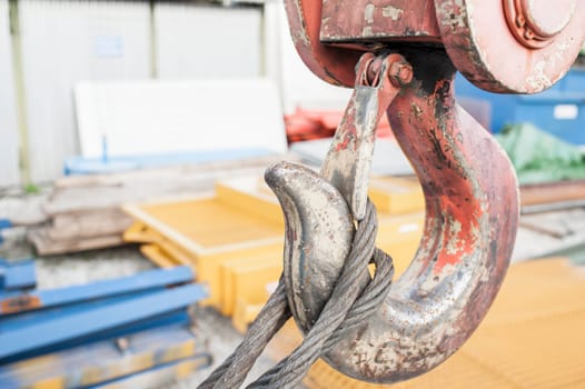 A close up of the hook on a crane.