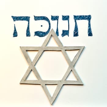 Hebrew word "hanukkah"" or ""chanukah"". Jewish holiday, festival of lights. With Star of David."