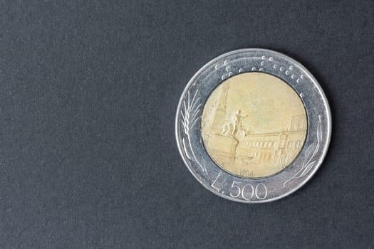 Five hundred lire Italian on a black background