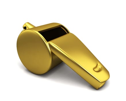 Golden whistle. 3d illustration isolated on white background