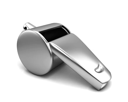 Silver whistle. 3d illustration isolated on white background