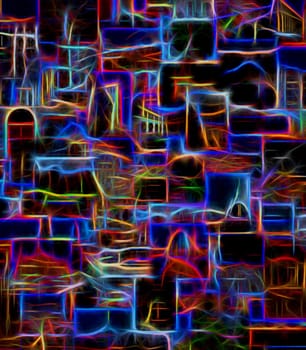 Digital manipulated image of an collage with neon effect.