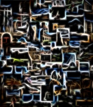 Digital manipulated image of an collage with neon effect.
