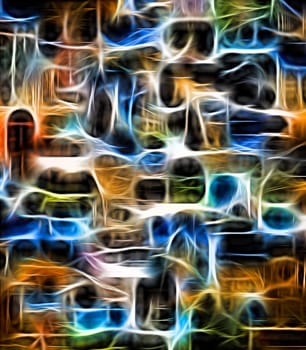 Digital manipulated image of an collage with neon effect.