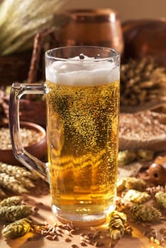 Beer mug with wheat,barley,hops and malt