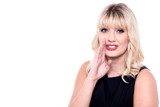 Lovely attractive woman revealing a secret