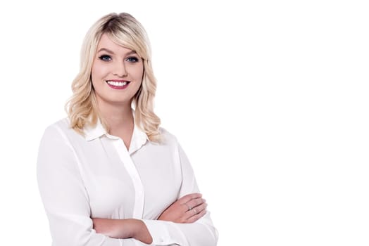 Studio shot of delightful business lady
