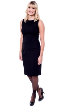 Trendy female model in party wear dress