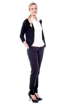 Classy female model in formal attire