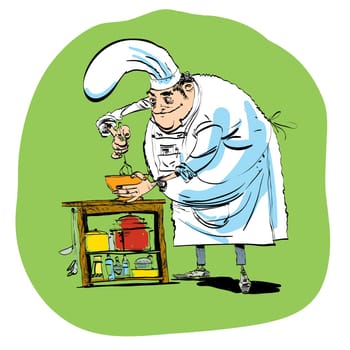 chef prepares food dough whisk or a cocktail line art comic hand drawn. Cooking and Haute cuisine. Cooking food