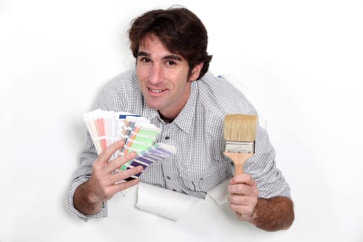 Painter with a colour swatch