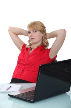 Blond woman taking a break