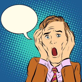 Man terror screams pop art retro style. Leo men emotions. Vector man cry