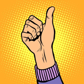 Thumb up gesture like pop art retro style. Hand gesture is all right. Hitchhiking gesture. Like in social networks