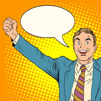 Man victory joy pop art retro style. Sports fan. Man emotions
