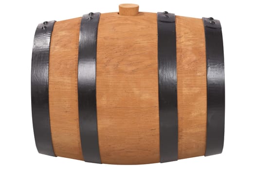 old beer barrel with red rings insulated on white