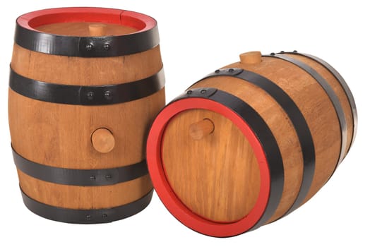 two old beer barrels with red rings insulated on white