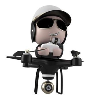 Policedrone Flying Isolated on White Background. 3D Character Illustration.