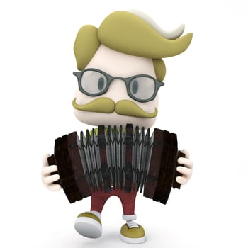Hipster Man Playing Accordion