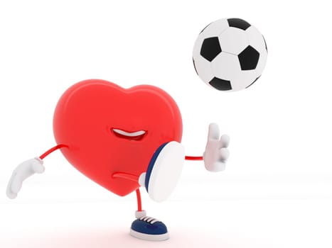Cute soccer player heart on white - 3D render