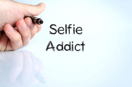 Selfie addict note in business man hand