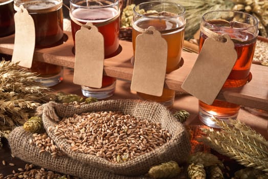 Beer carriers with many different beers,wheat,barley,hops and malt