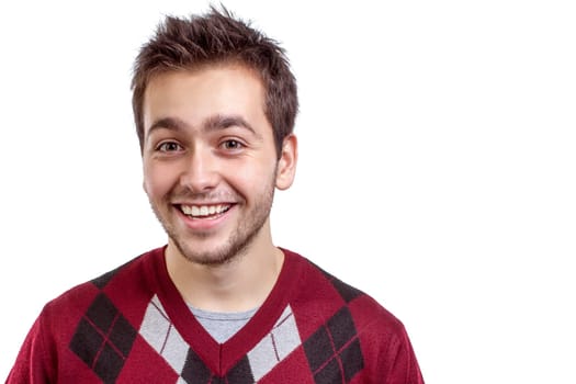 Young happy man smiling isolated on white background