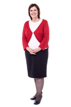 Full length image of matured woman over white