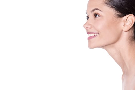 Cropped image of attractive woman looking at something