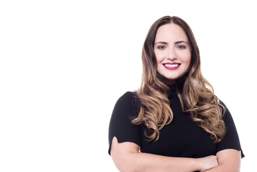 Image of beautiful smiling lady with crossed hands