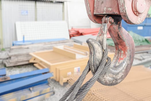 A close up of the hook on a crane.