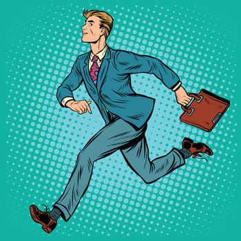 Businessman running man pop art retro style. Business and sport