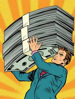 businessman athlete money pop art retro style. The business profit. Finance and profit