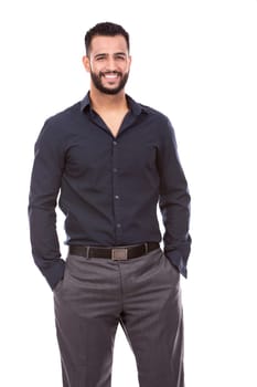 east asian handsome businessman on white isolated background