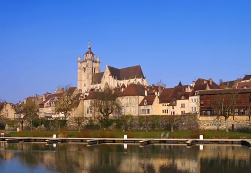 the town of Dole with church - the town Dole and church in France