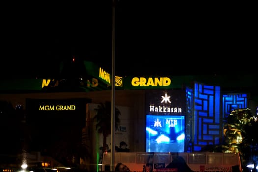 Las Vegas,United States - December 23,2015: The abstract reflections of the casinos and luxury hotels MGM Grand as well as the Hakkasan nightclub in a window pane on December 23,2015 in Las Vegas.