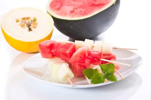 diced melon,watermelon on a light background