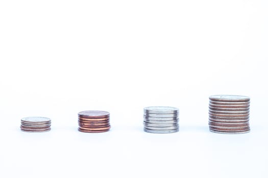 Money coin growing graph with white background, stock photo