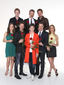 Laura Preiss ,Mickey Hardt ,Constantin Luecke ,Urs Remond ,Felix Everding,Cheryl Shepard ,David C. Bunners ,Hedi Honert ,. ARD-Telenovela " Red Roses "" Photocall at the Briese Studio Hamburg on 18.04.2016"