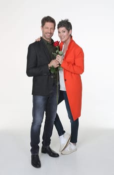 Mickey Hardt and Cheryl Shepard . ARD-Telenovela " Red Roses "" Photocall at the Briese Studio Hamburg on 18.04.2016"