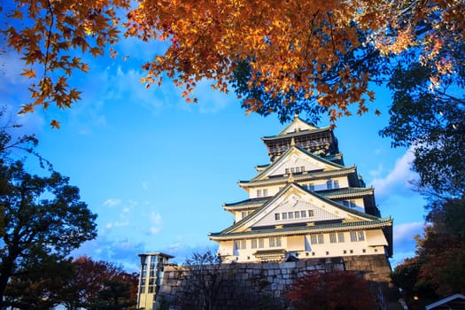 The beautiful Osaka Castle with nice background color