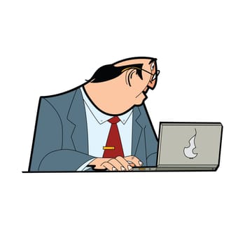 businessman boss behind the laptop. The laptop computers. Internet gadget