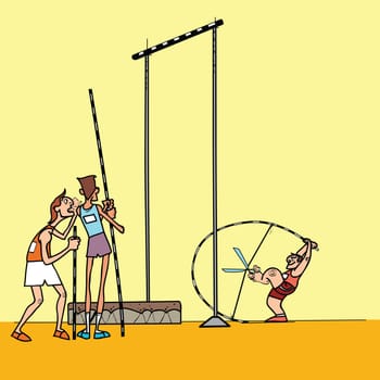 High jump athletes athletics. summer sports games. Humor in sports. Pole vault